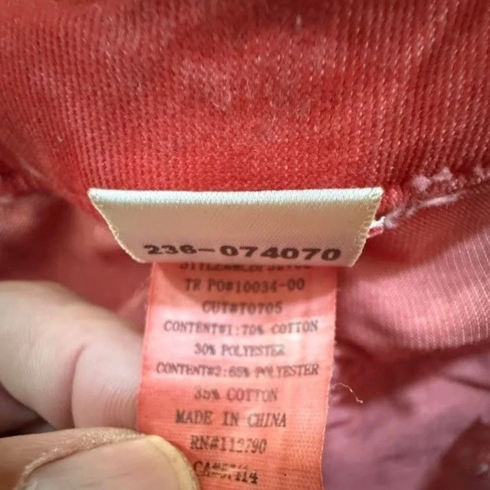 True Religion Mens Red Washed Corduroy‎ Straight Leg Casual Pants Size 36x32.
